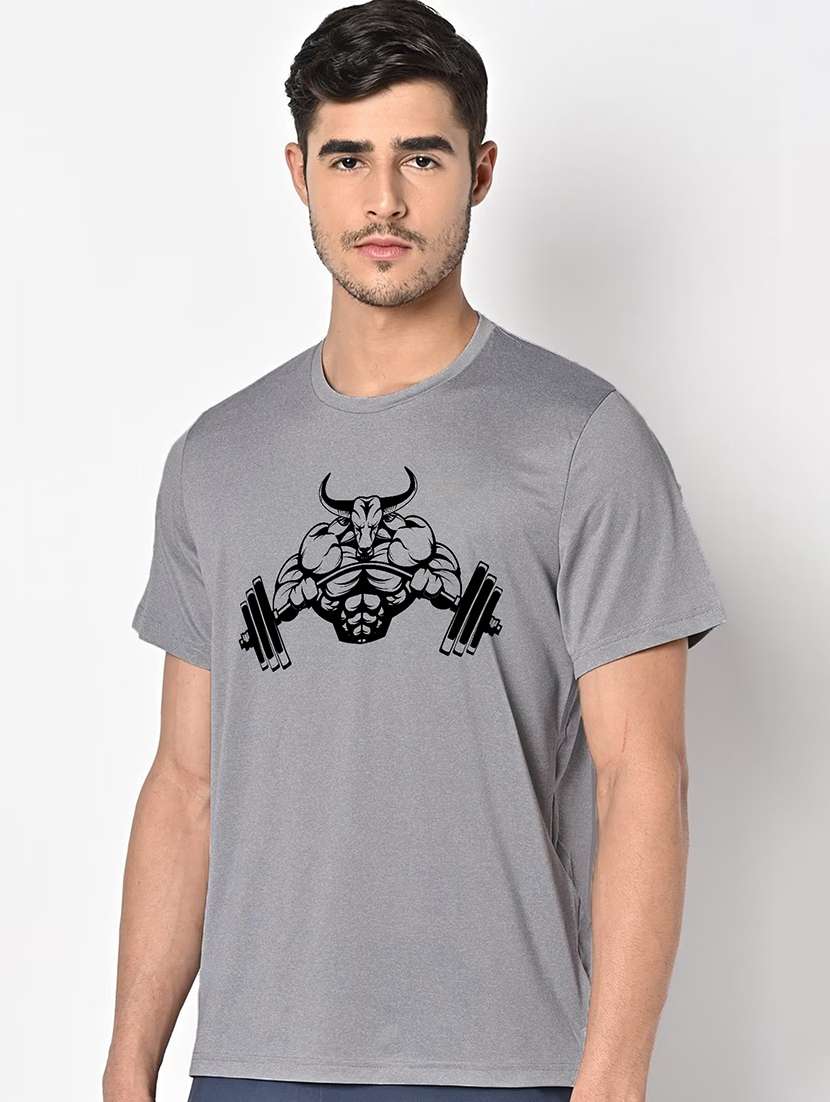 men grey round neck regular fit t-shirt - 21842735 -  Standard Image - 1