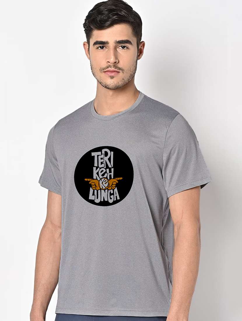 men grey round neck regular fit t-shirt - 21842742 - Standard Image - 1
