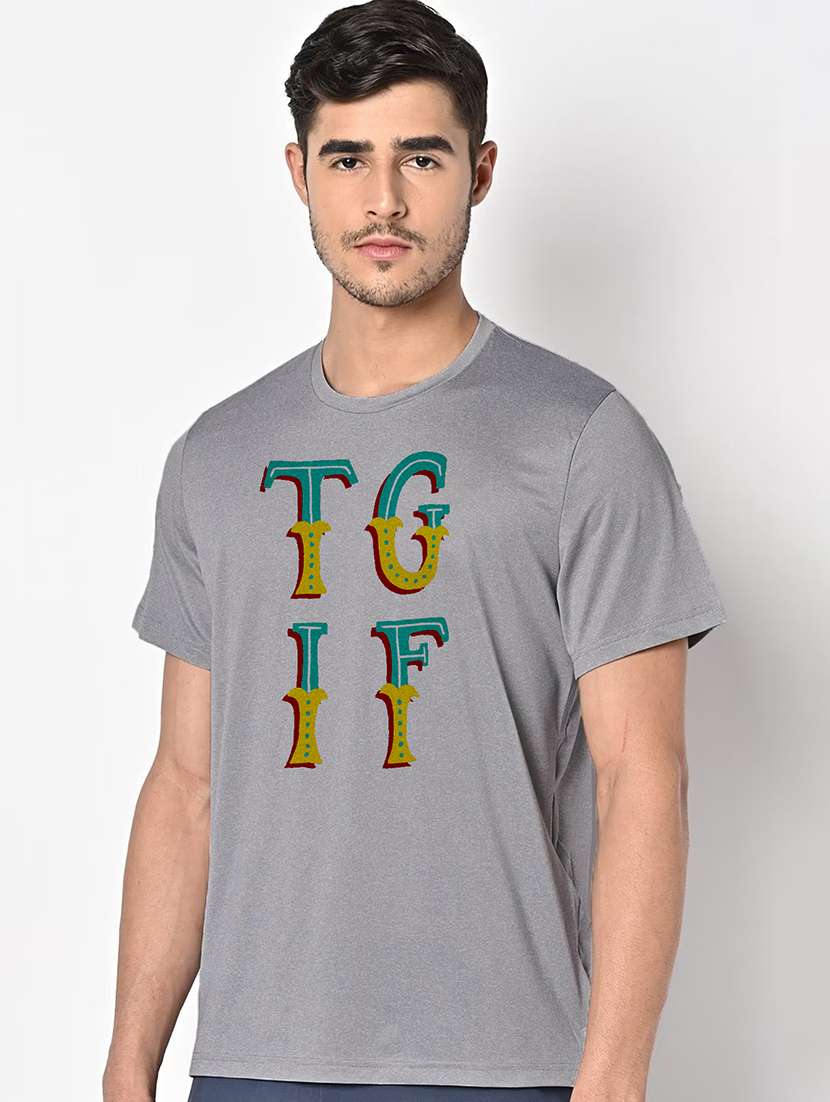 men grey round neck regular fit t-shirt - 21842743 - Standard Image - 1