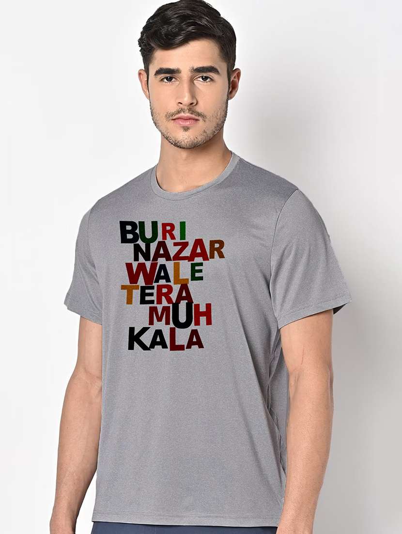 men grey round neck regular fit t-shirt - 21842746 -  Standard Image - 1