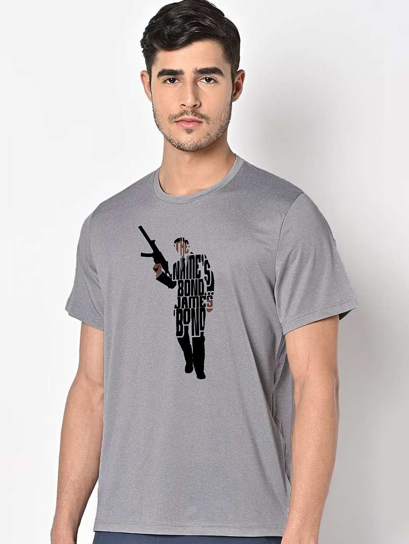 men grey round neck regular fit t-shirt - 21842758 -  Standard Image - 1