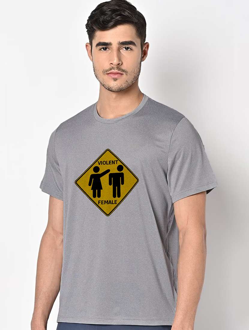 men grey round neck regular fit t-shirt - 21842794 -  Standard Image - 1