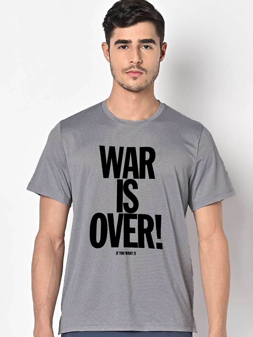men grey round neck regular fit t-shirt