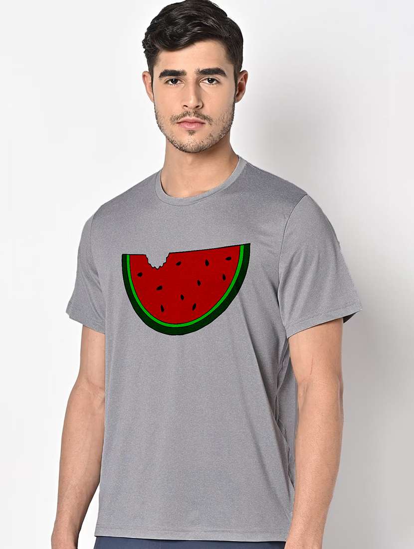 men grey round neck regular fit t-shirt - 21842802 - Standard Image - 1