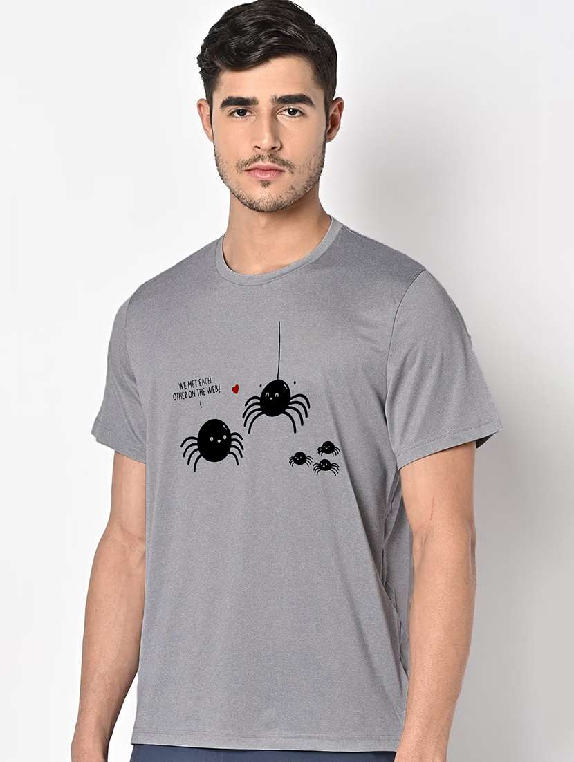men grey round neck regular fit t-shirt - 21842805 -  Standard Image - 1