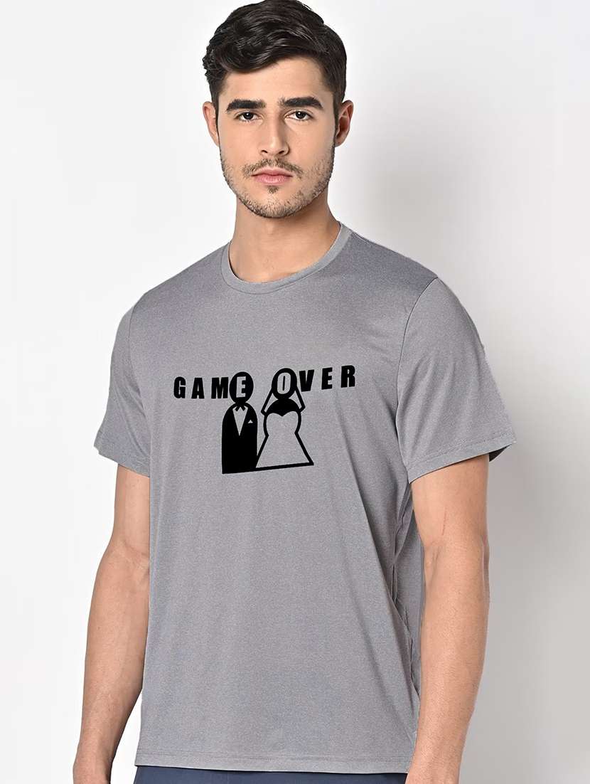 men grey round neck regular fit t-shirt - 21842807 - Standard Image - 1