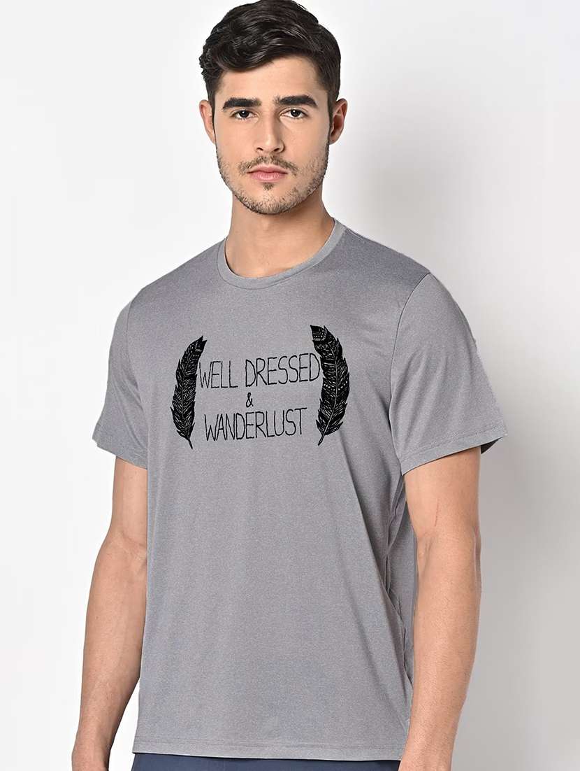 men grey round neck regular fit t-shirt - 21842811 -  Standard Image - 1