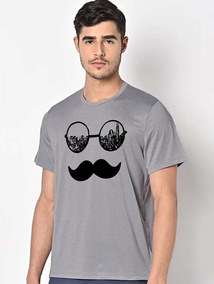 men grey round neck regular fit t-shirt - 21842813 -  Standard Image - 1