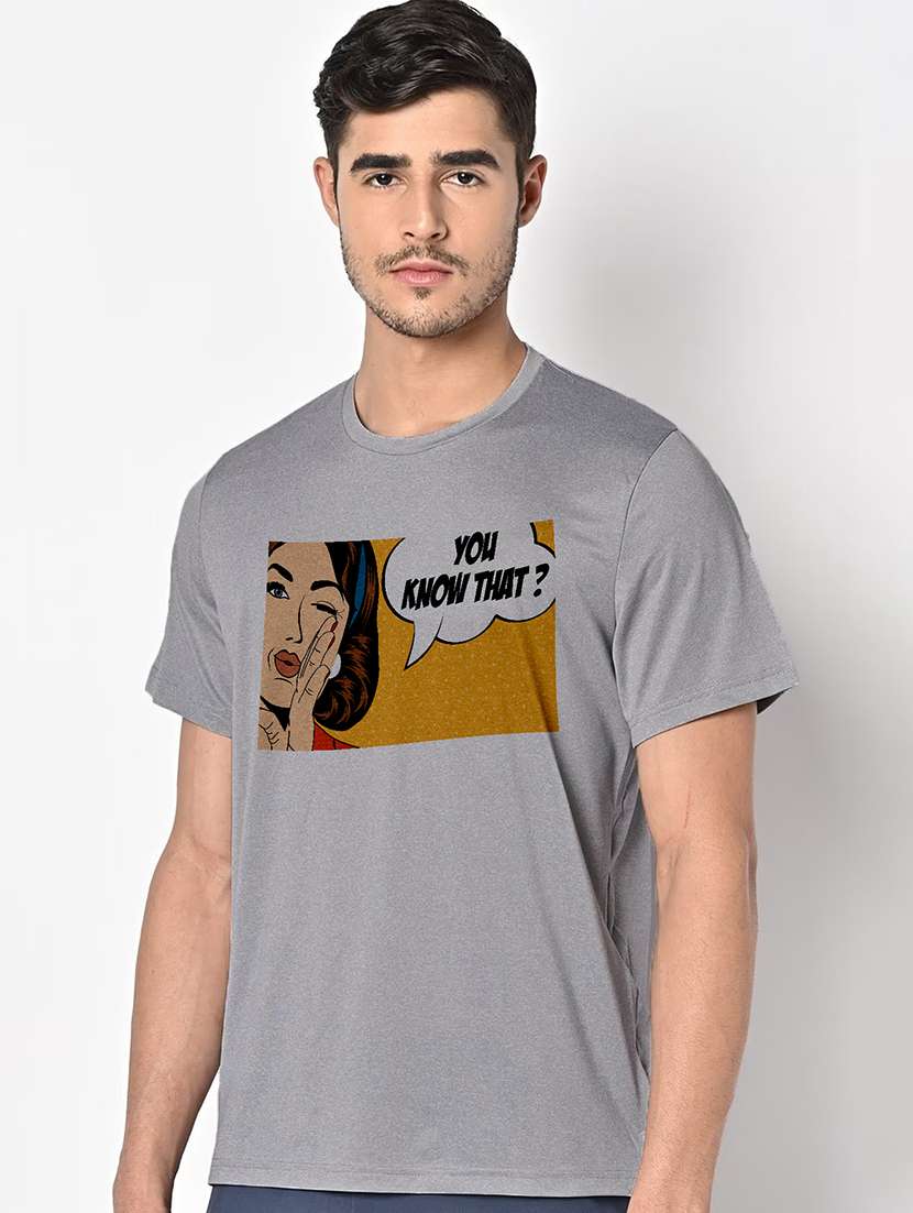 men grey round neck regular fit t-shirt - 21842822 -  Standard Image - 1