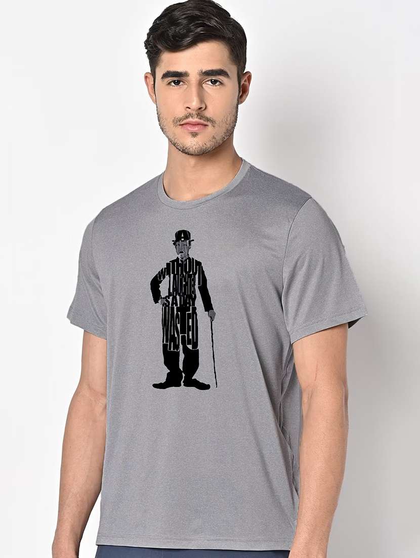 men grey round neck regular fit t-shirt - 21842836 -  Standard Image - 1