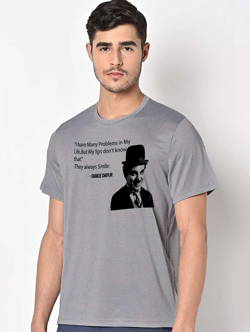 men grey round neck regular fit t-shirt - 21842837 - Standard Image - 1
