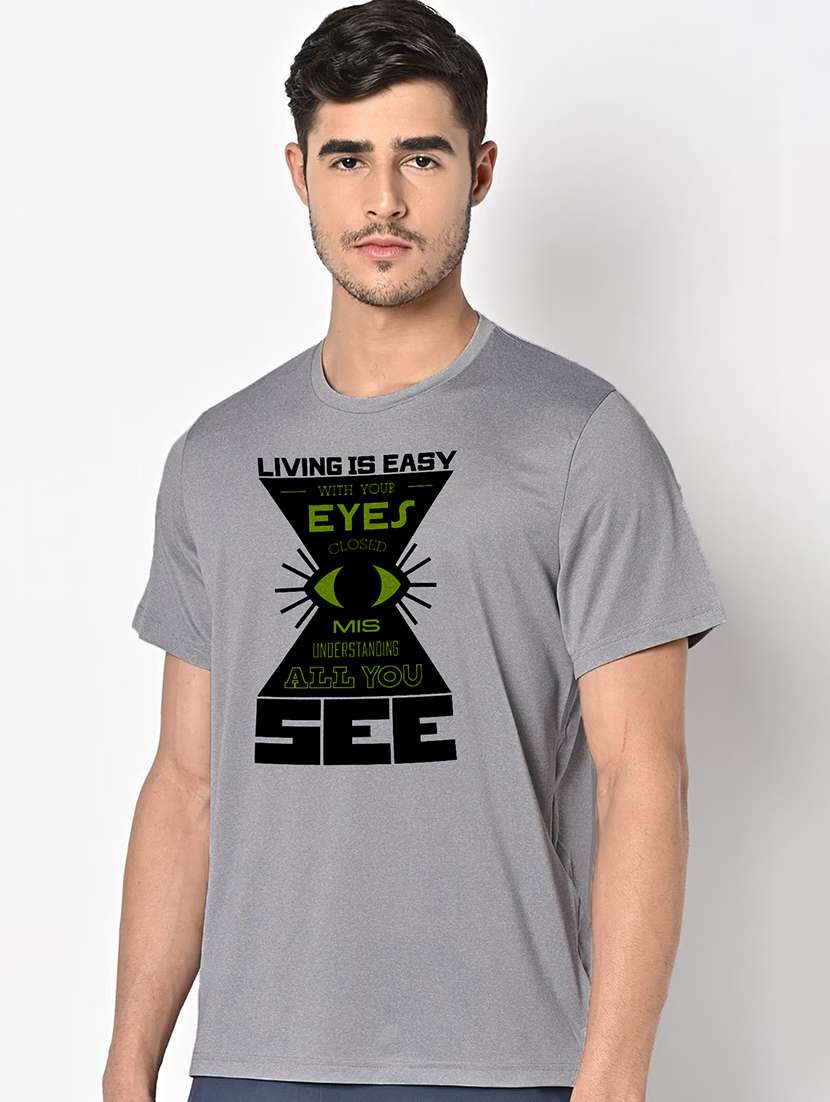 men grey round neck regular fit t-shirt - 21842843 -  Standard Image - 1