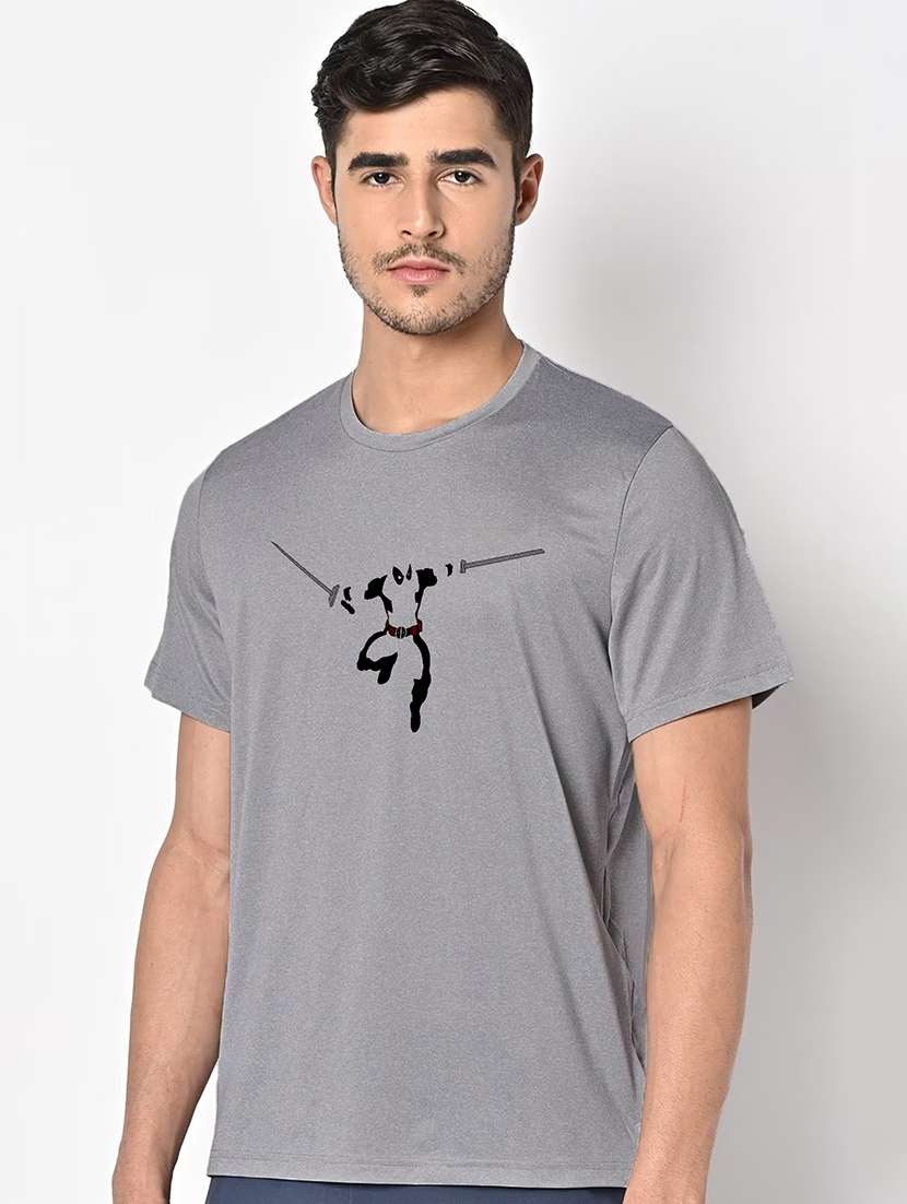 men grey round neck regular fit t-shirt - 21842861 - Standard Image - 1