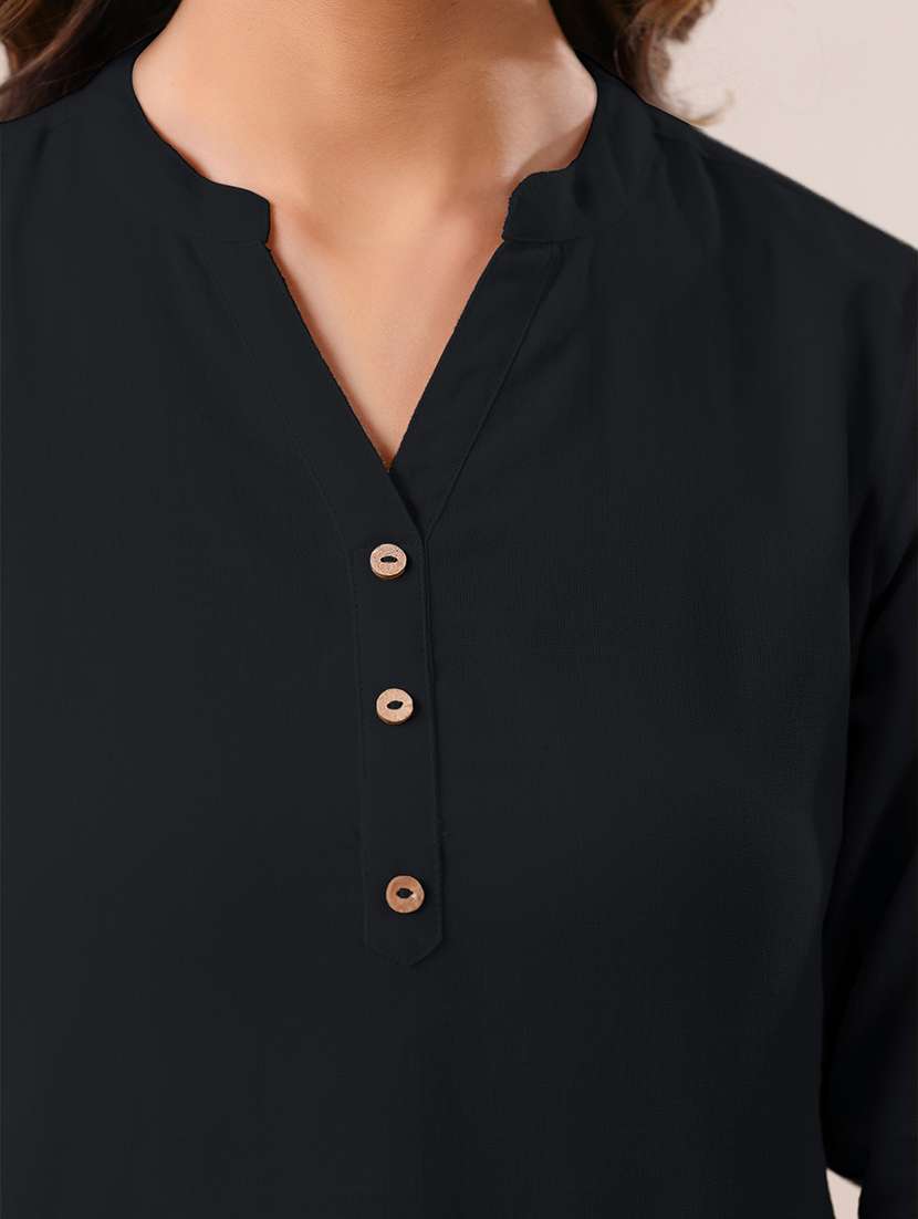 women black three quarter sleeves straight kurti - 21842909 -  Standard Image - 4