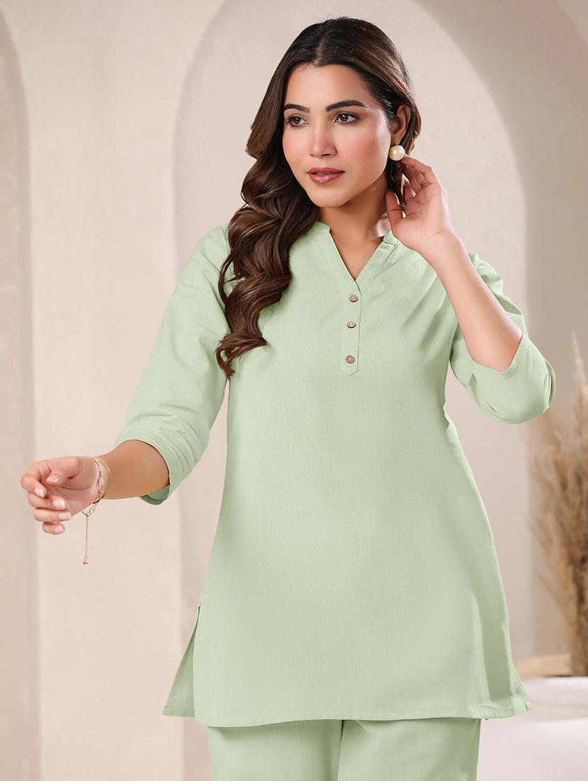 women green three quarter sleeves straight kurti - 21842912 - Standard Image - 1