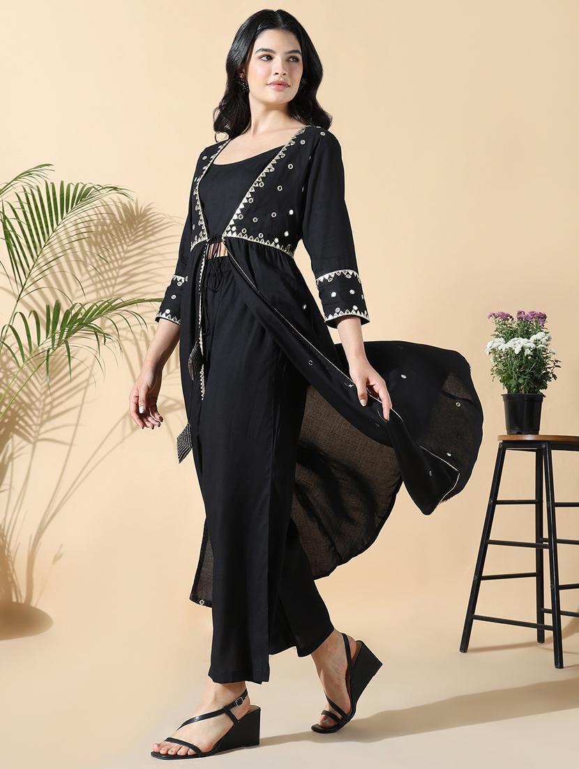 women black embroidered top pants set with jacket - 21842931 - Standard Image - 1