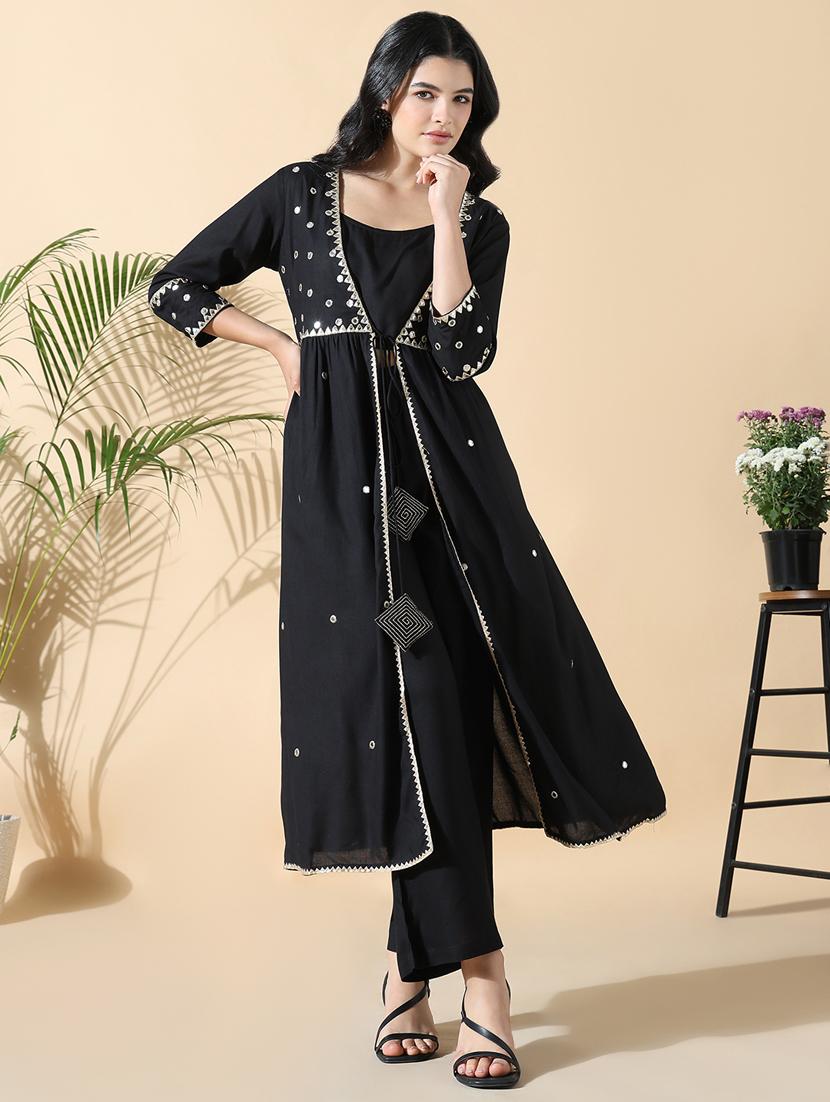 women black embroidered top pants set with jacket - 21842931 - Standard Image - 4