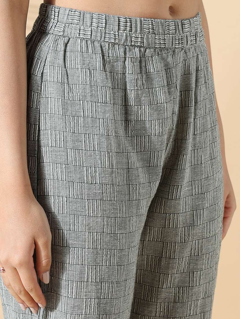 women grey three quarter sleeve kurta pant set - 21842933 -  Standard Image - 6