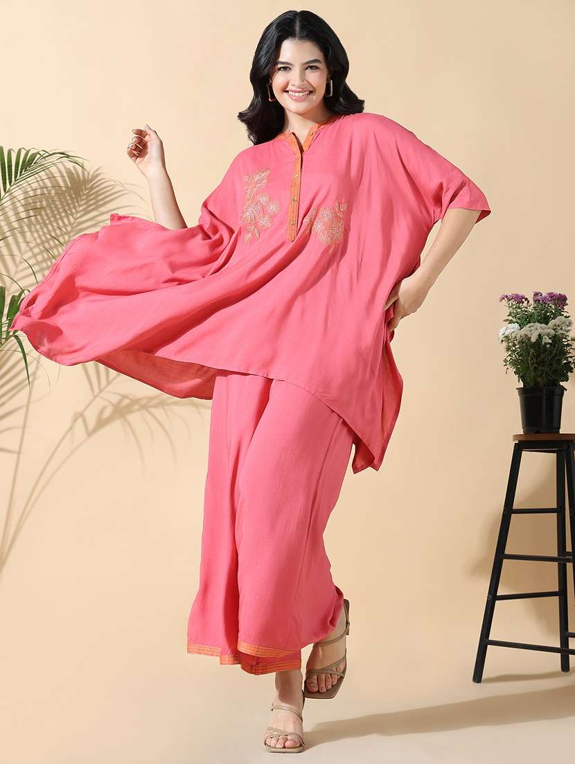 women pink embroidered kurta palazzo set  - 21842934 -  Standard Image - 4