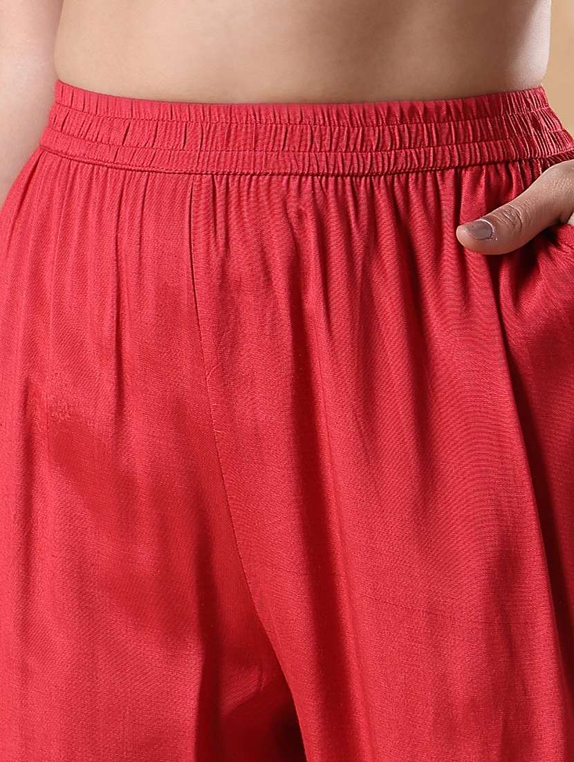 women red three quarter sleeve kurta pant set - 21842942 -  Standard Image - 6