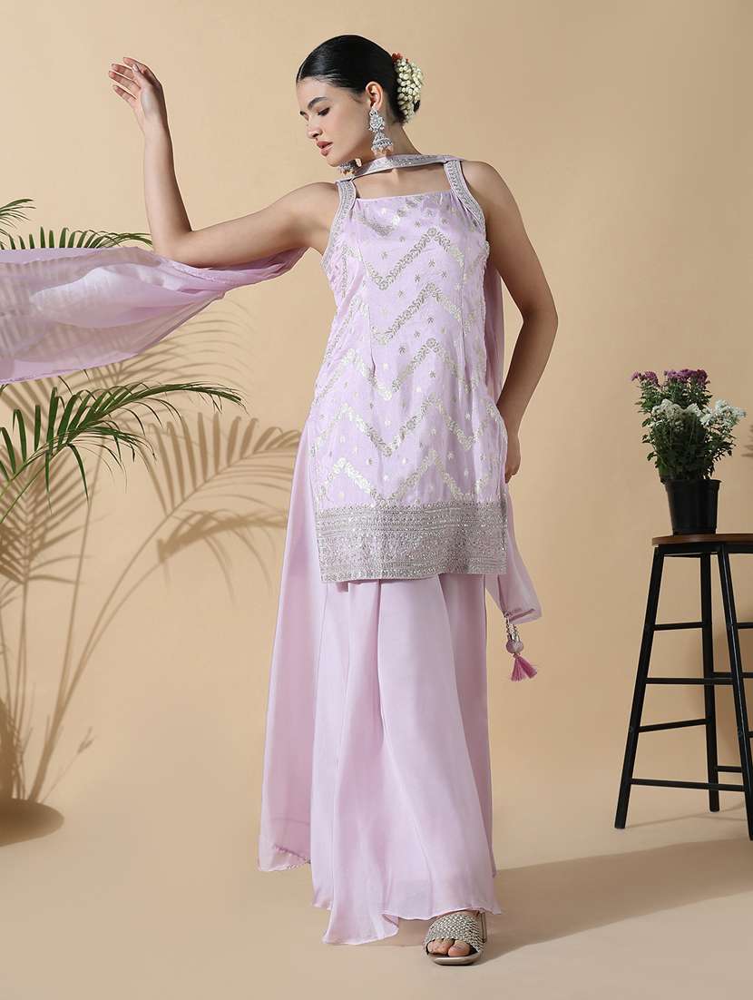 women lavender shoulder strap kurta palazzo set  - 21842955 -  Standard Image - 1