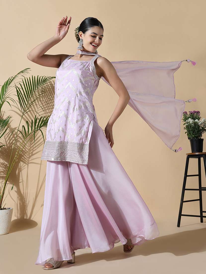 women lavender shoulder strap kurta palazzo set  - 21842955 -  Standard Image - 4