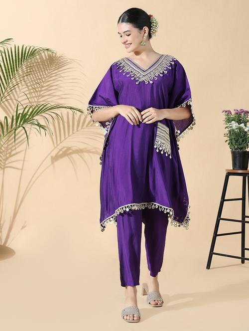 women purple kimono sleeve kaftan set - 21842960 - Standard Image - 0