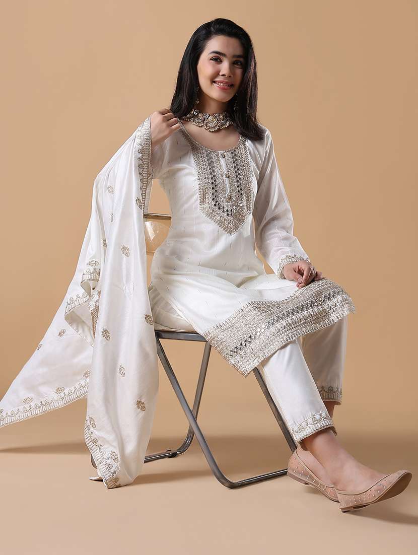women three quarter sleeve kurta pant with dupatta set - 21842963 -  Standard Image - 1