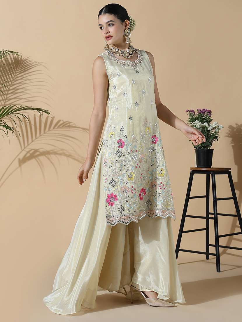 women embroidered sleeveless kurta palazzo set - 21842965 -  Standard Image - 1