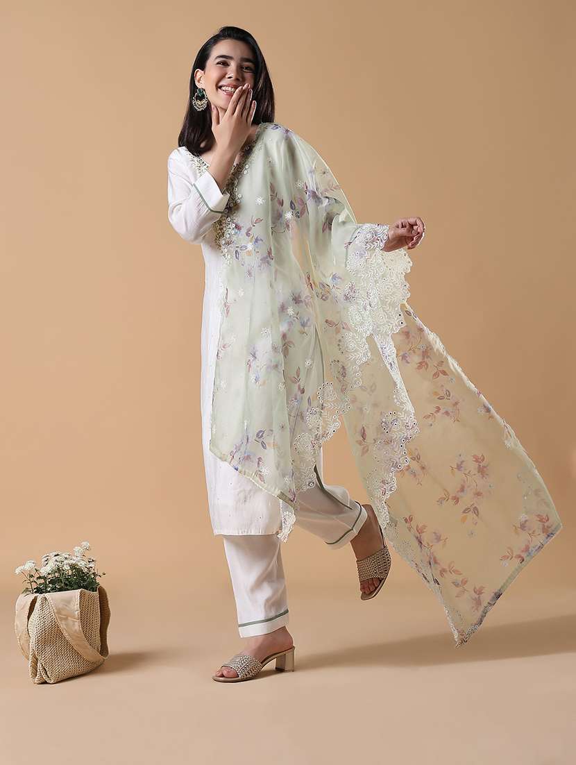 women three quarter sleeve kurta pant with dupatta set - 21842970 -  Standard Image - 4