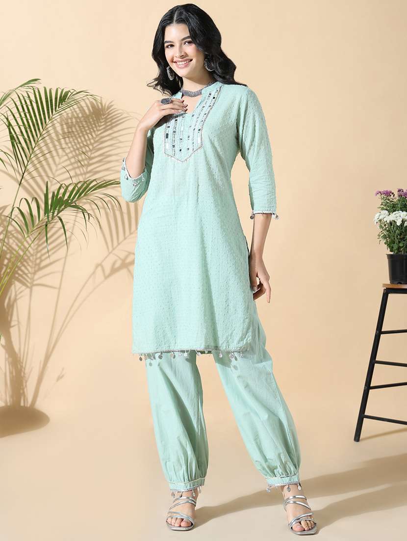 women self design three quarter sleeve kurta salwar set - 21842983 -  Standard Image - 1