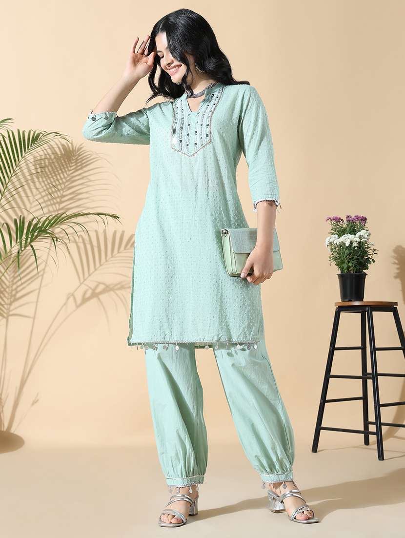 women self design three quarter sleeve kurta salwar set - 21842983 -  Standard Image - 4