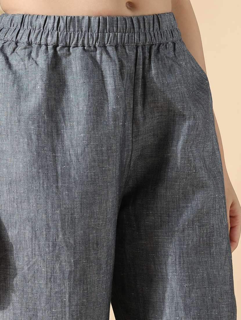 women grey three quarter sleeve kurta pant set - 21842985 -  Standard Image - 6