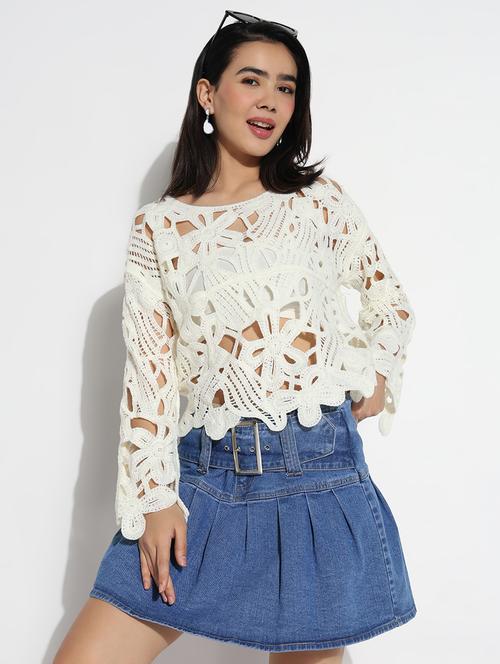 women long sleeves crochet crop top - 21842989 -  Standard Image - 0