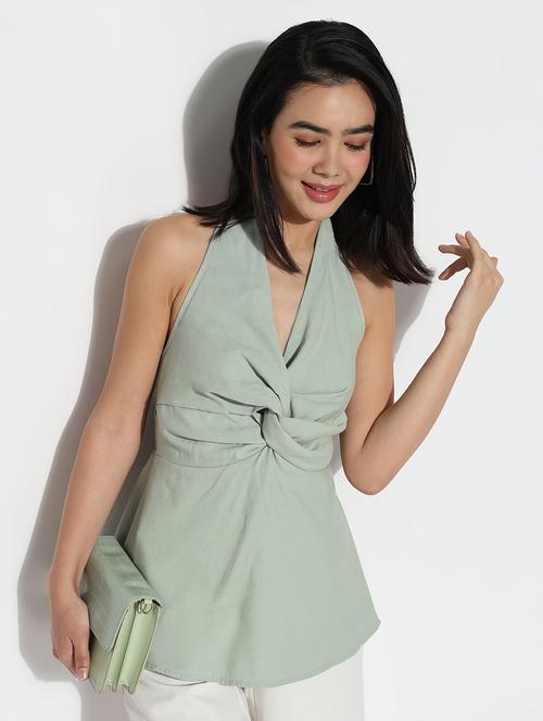 women solid halter neck peplum top - 21842992 - Standard Image - 0