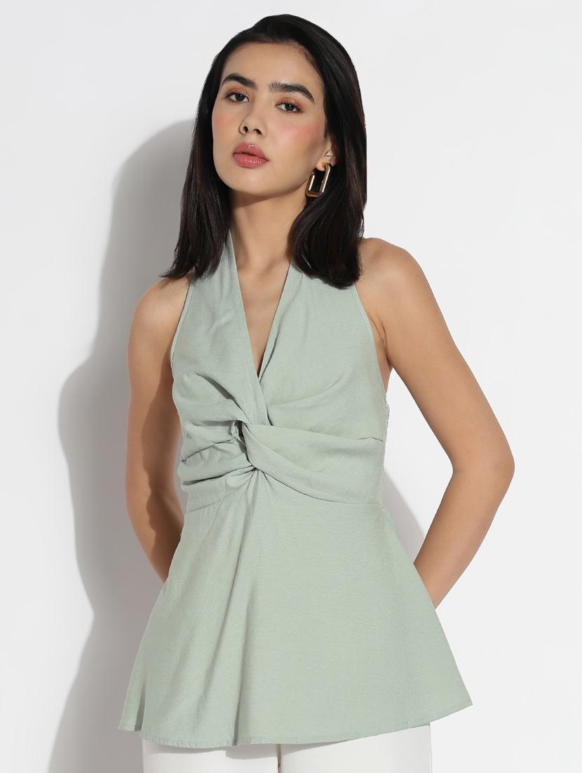 women solid halter neck peplum top - 21842992 -  Standard Image - 1