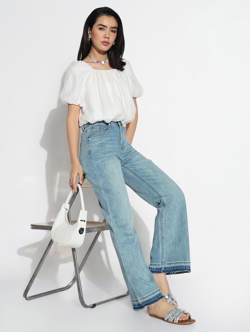 women embellished puff sleeves blouson top - 21842994 - Standard Image - 4