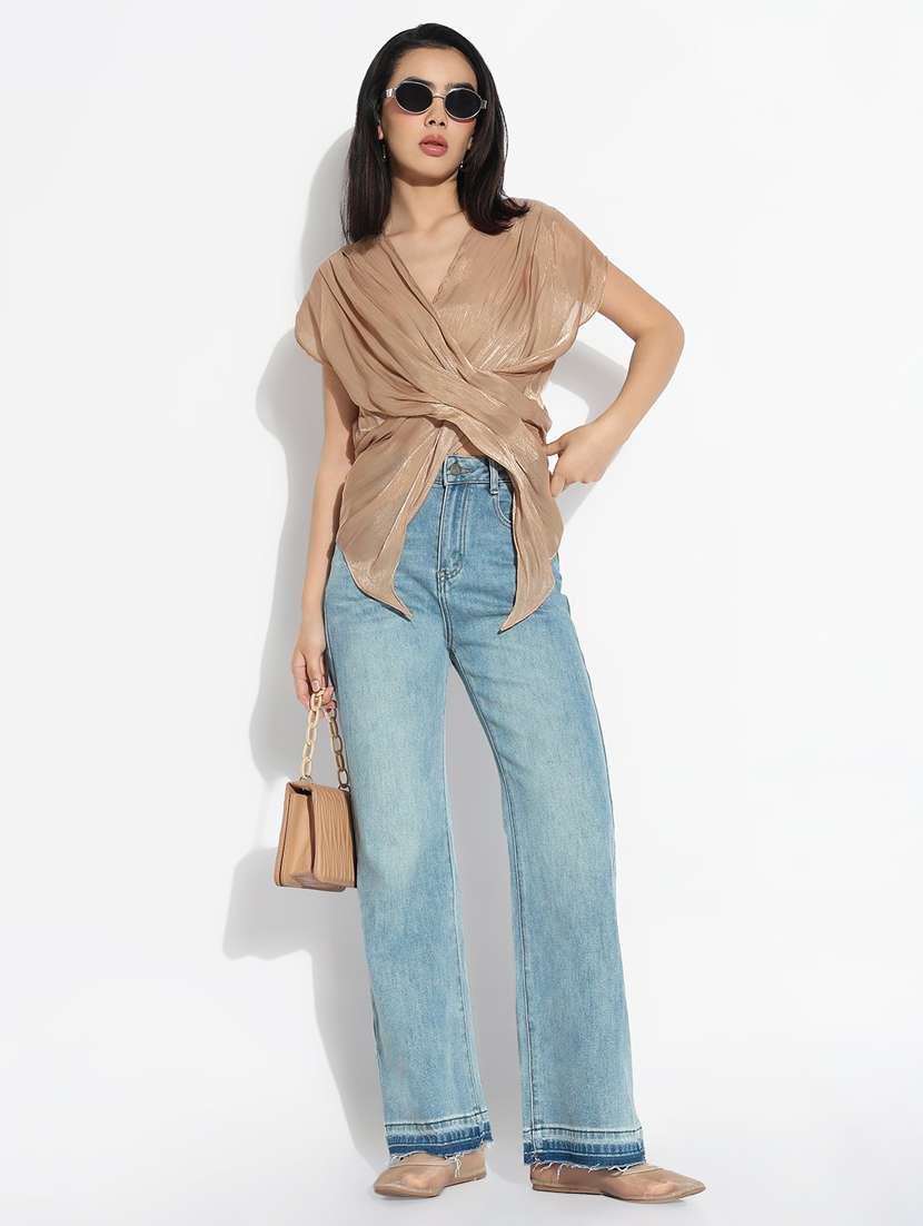 women solid overlap neck asymmetric top - 21842995 -  Standard Image - 4