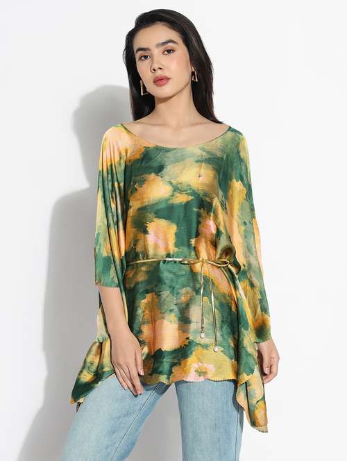 women printed round neck kaftan top - 21842997 - Standard Image - 0