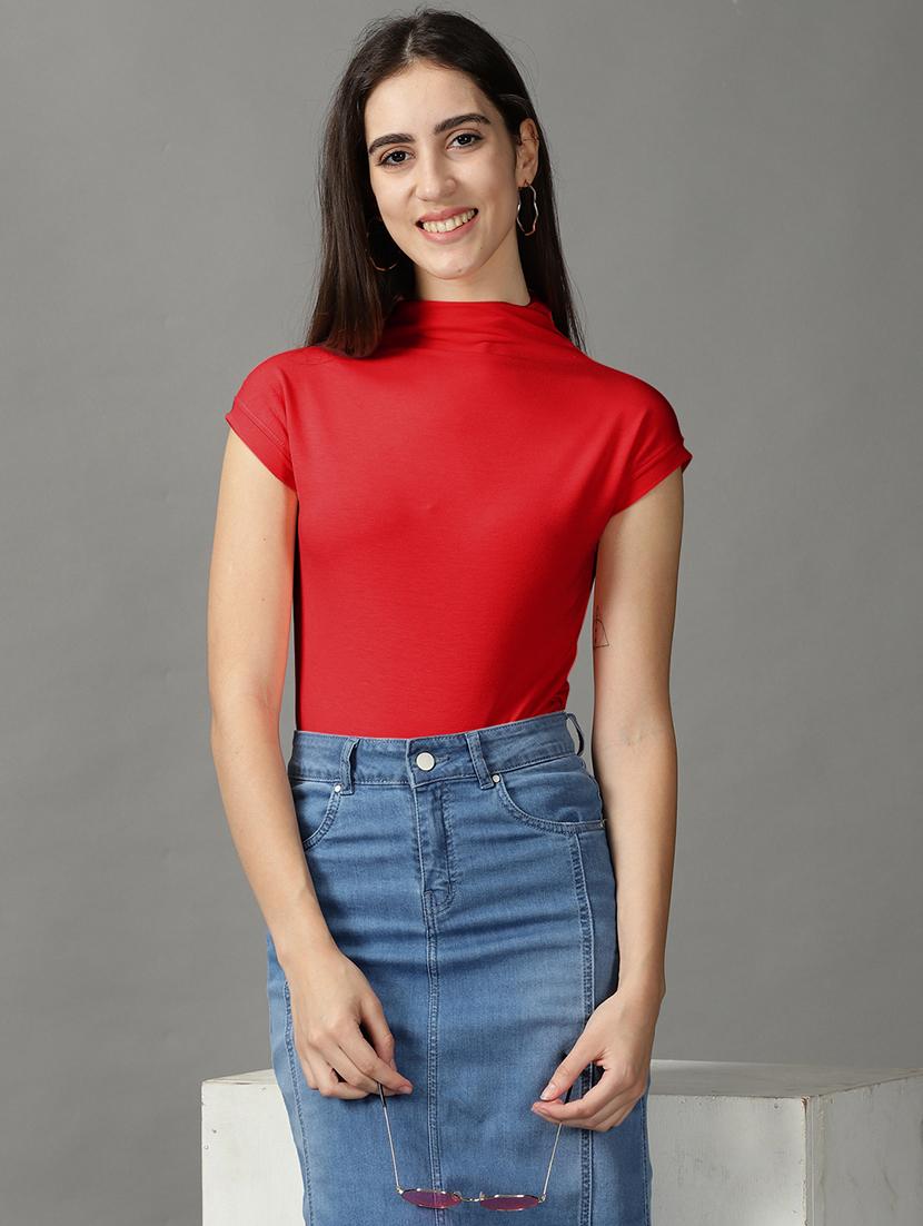 women solid mock neck regular top - 21843001 -  Zoom Image - 0