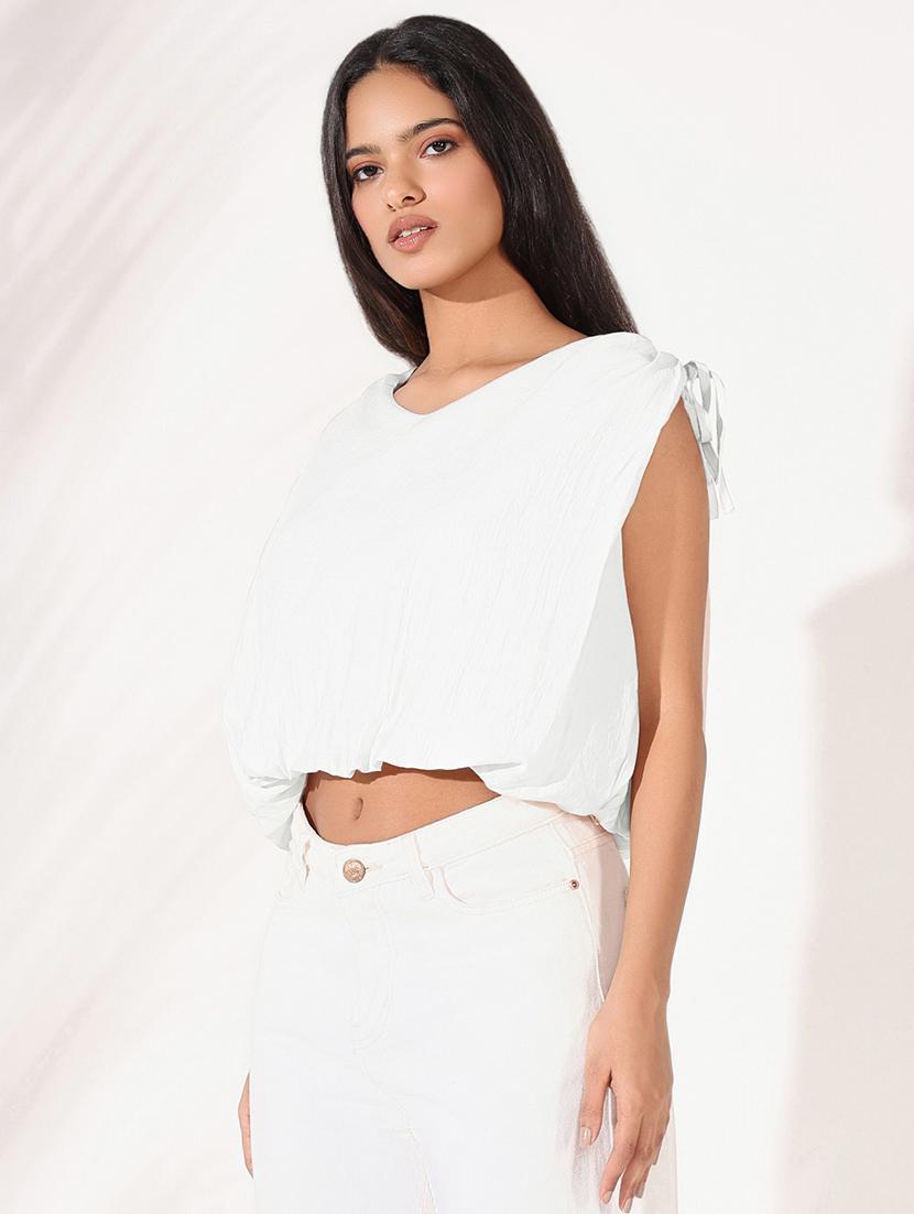 women solid sleeveless blouson top - 21843011 -  Standard Image - 1
