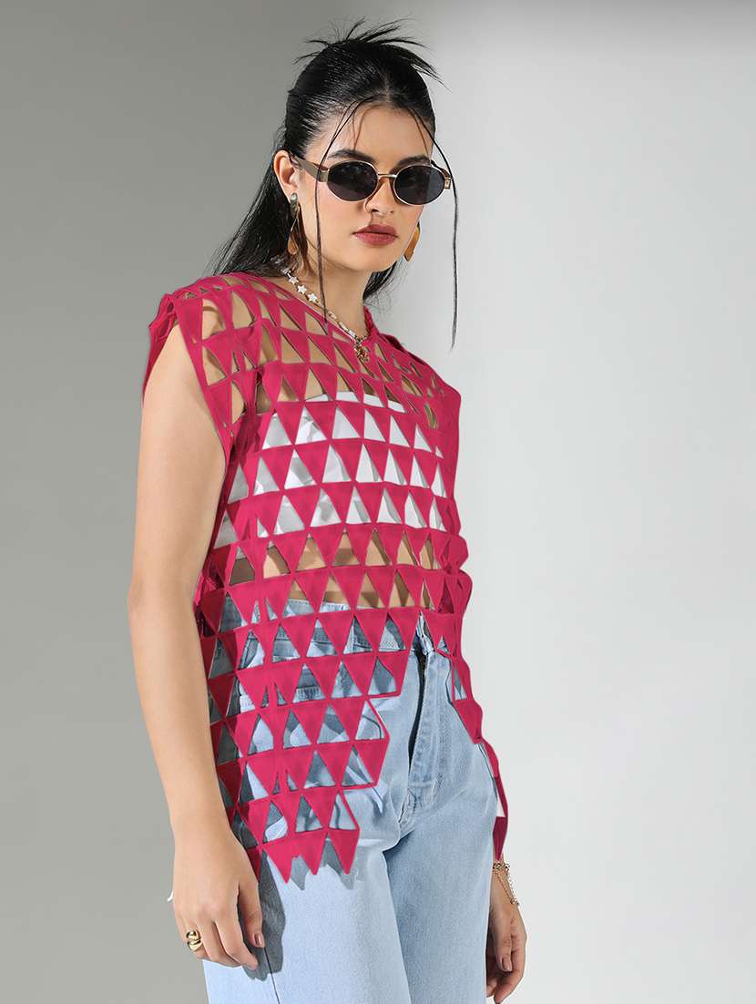 women solid sleeveless cut out detailed top - 21843020 -  Standard Image - 1