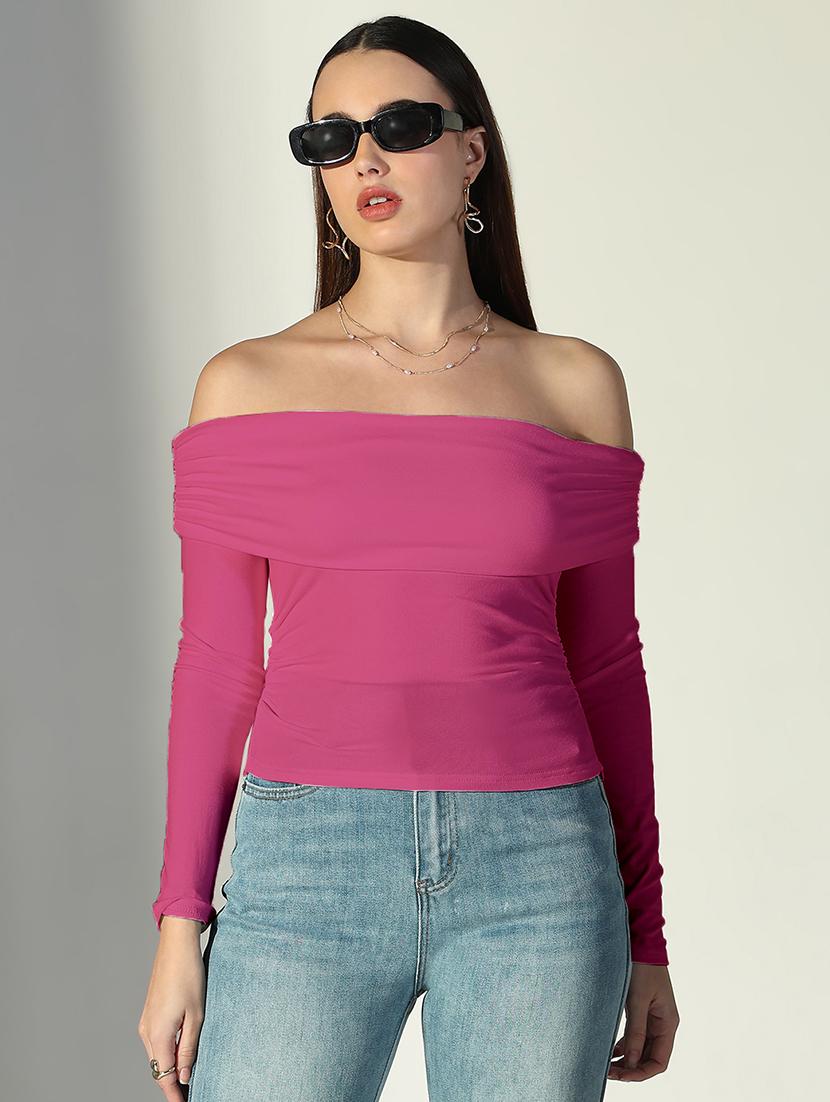 women solid off shouder long sleeves top - 21843021 - Zoom Image - 0