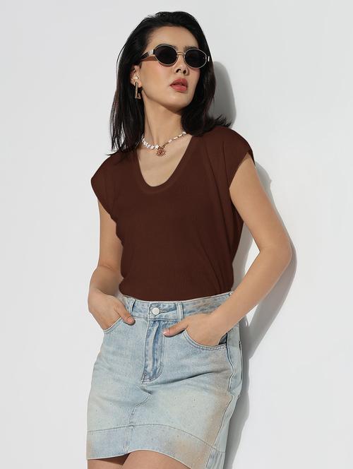women solid cap sleeves regular top - 21843024 - Standard Image - 0