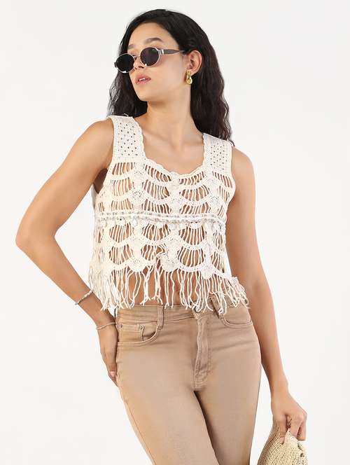 women sleeveless crochet crop top - 21843026 -  Standard Image - 0