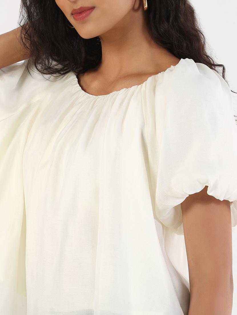 women solid puff sleeves regular top - 21843029 - Standard Image - 4