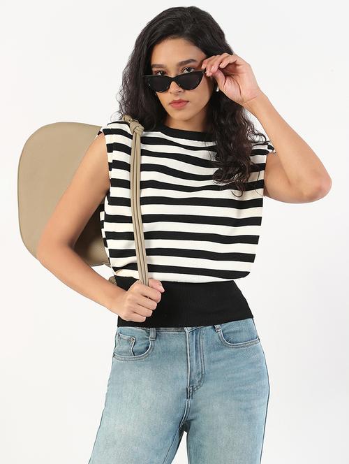 women striped cap sleeves regular top - 21843038 -  Standard Image - 0