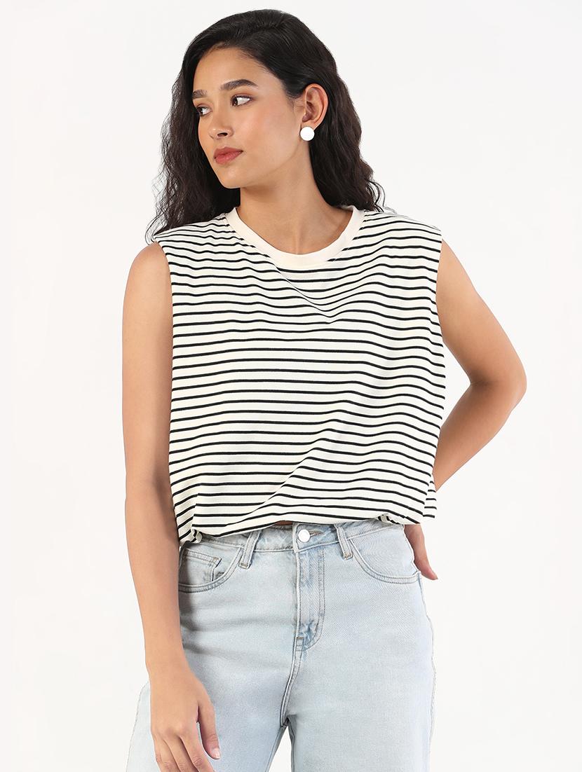 women striped sleeveless blouson top - 21843039 - Standard Image - 1