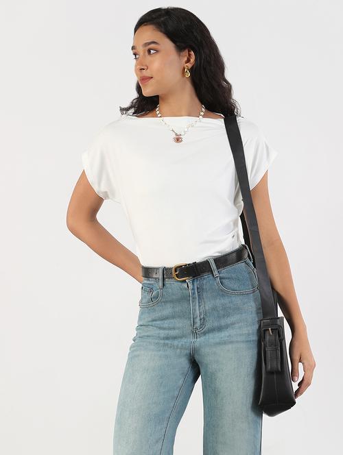 women solid boat neck regular top - 21843042 - Standard Image - 0