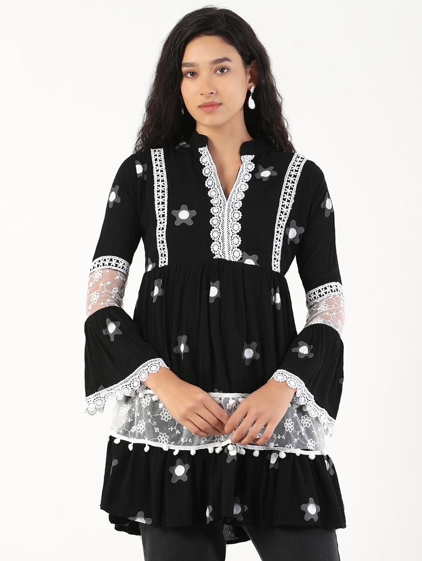 women printed bell sleeves flared kurti - 21843048 - Standard Image - 1